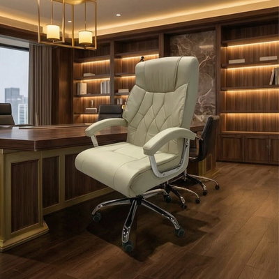 كرسي مكتب دوار جلد، 55×45×100 سم - كريمي product image 1