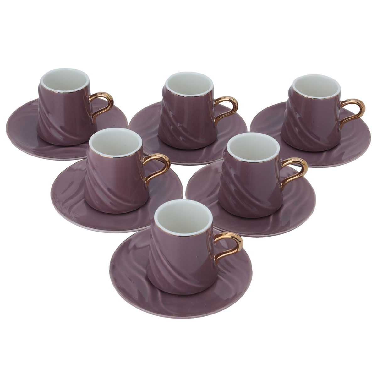 Al Saif Gallery porcelain coffee cup set, with golden font, with saucer, 12 pieces - purple product image 2