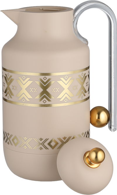 Al Saif Gallery Kkozami Thermos, 1 Liter, Glass Interior, Transparent Handle, Push-Button Lid - Beige Gold product image 4