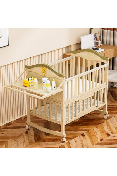 سرير اطفال قابل للتعديل فان مومنت، 100×55×98 سم، عجلات دوارة - خشبي product image 3