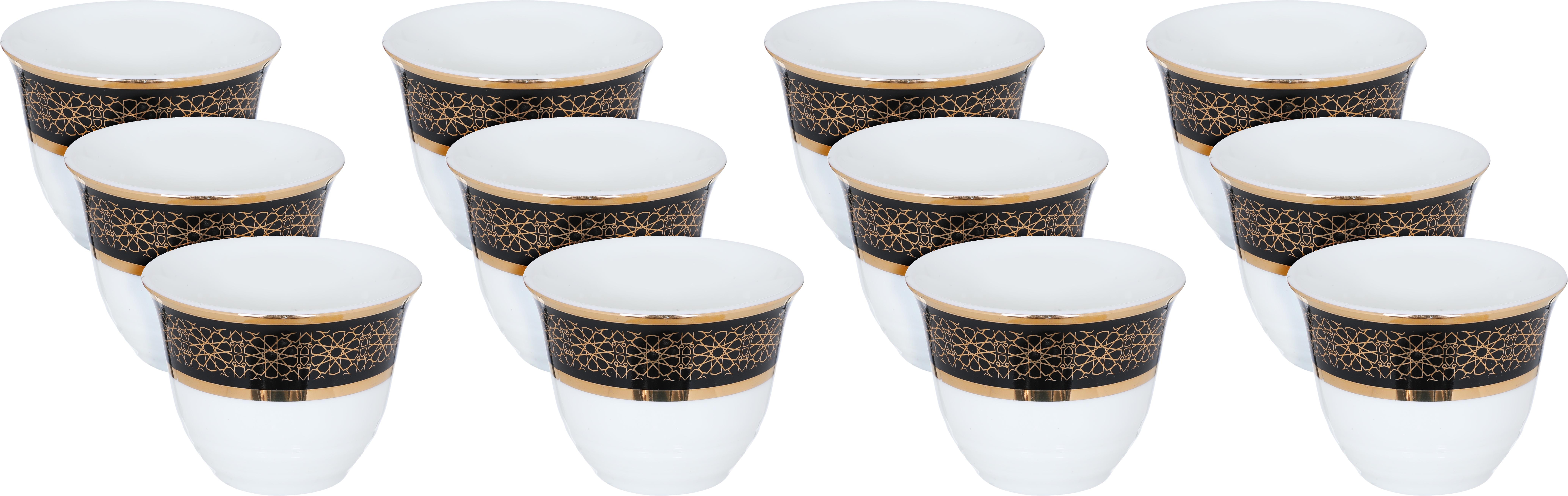 Al Saif Gallery porcelain Arabic coffee cups set, engraved with golden calligraphy, 12 pieces - white product image