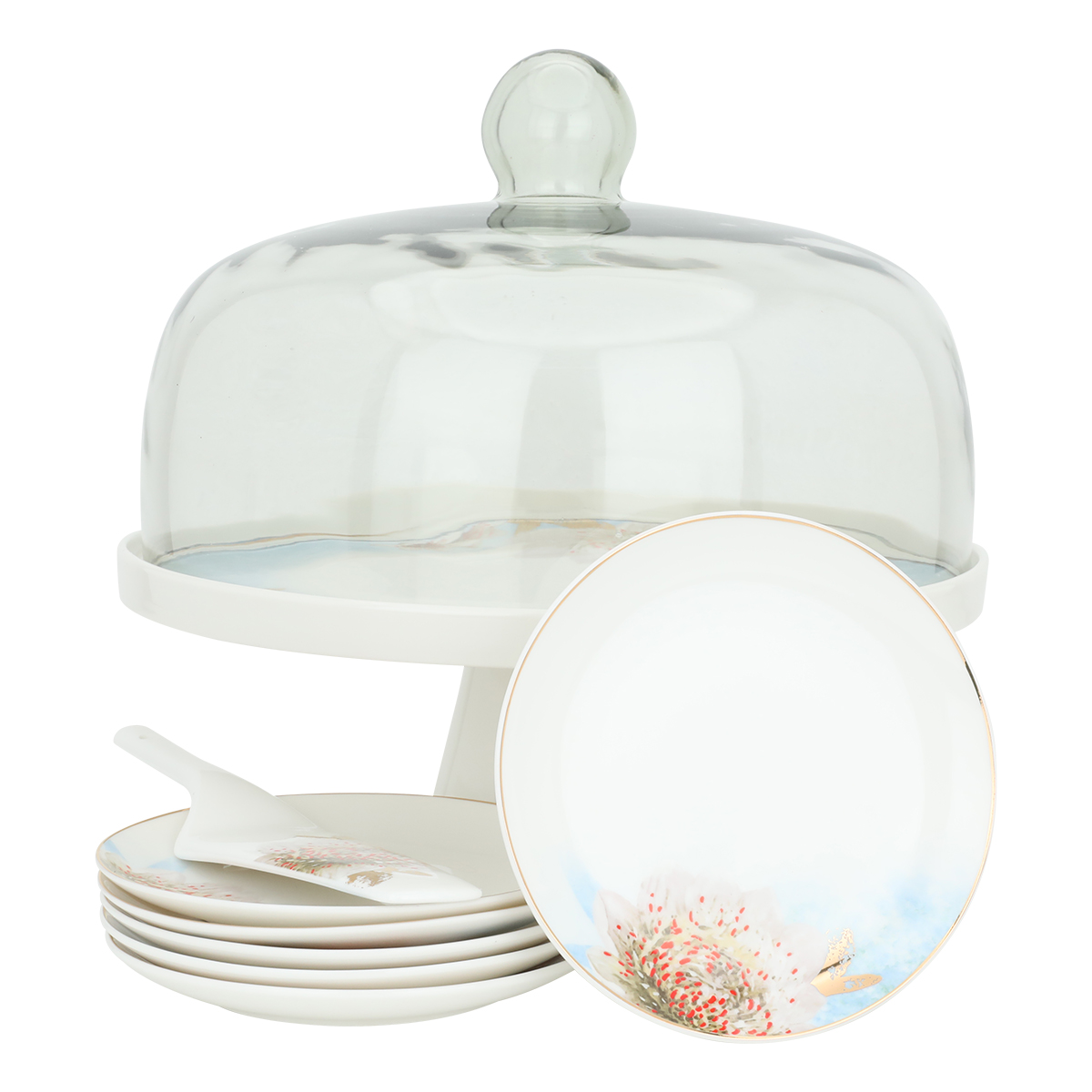 Al Saif Gallery Porcelain Cake Serving Set, 9 Pieces - White product image