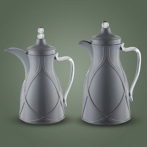 Al Saif Gallery Taif Thermos Set, 0.7/1 Liter, 2 Pieces, Glass Interior, Transparent Handle, Push-Button Lid - Dark Gray product image