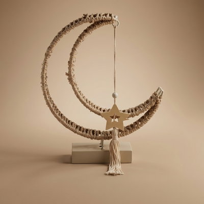 Al Saif Gallery Stainless Steel Ramadan Decor Stand, 24.5x7x30 cm, Wicker Crescent Shape, Lighted Base - White Beige product image 1