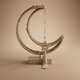 Al Saif Gallery Stainless Steel Ramadan Decor Stand, 24.5x7x30 cm, Wicker Crescent Shape, Lighted Base - White Beige product image 1