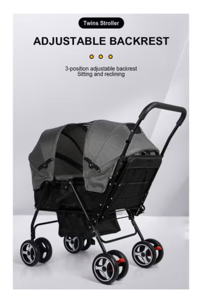 عربة اطفال توام قابلة للطي فان مومنت، مظلة قابلة للتعديل - اسود رمادي product image 5