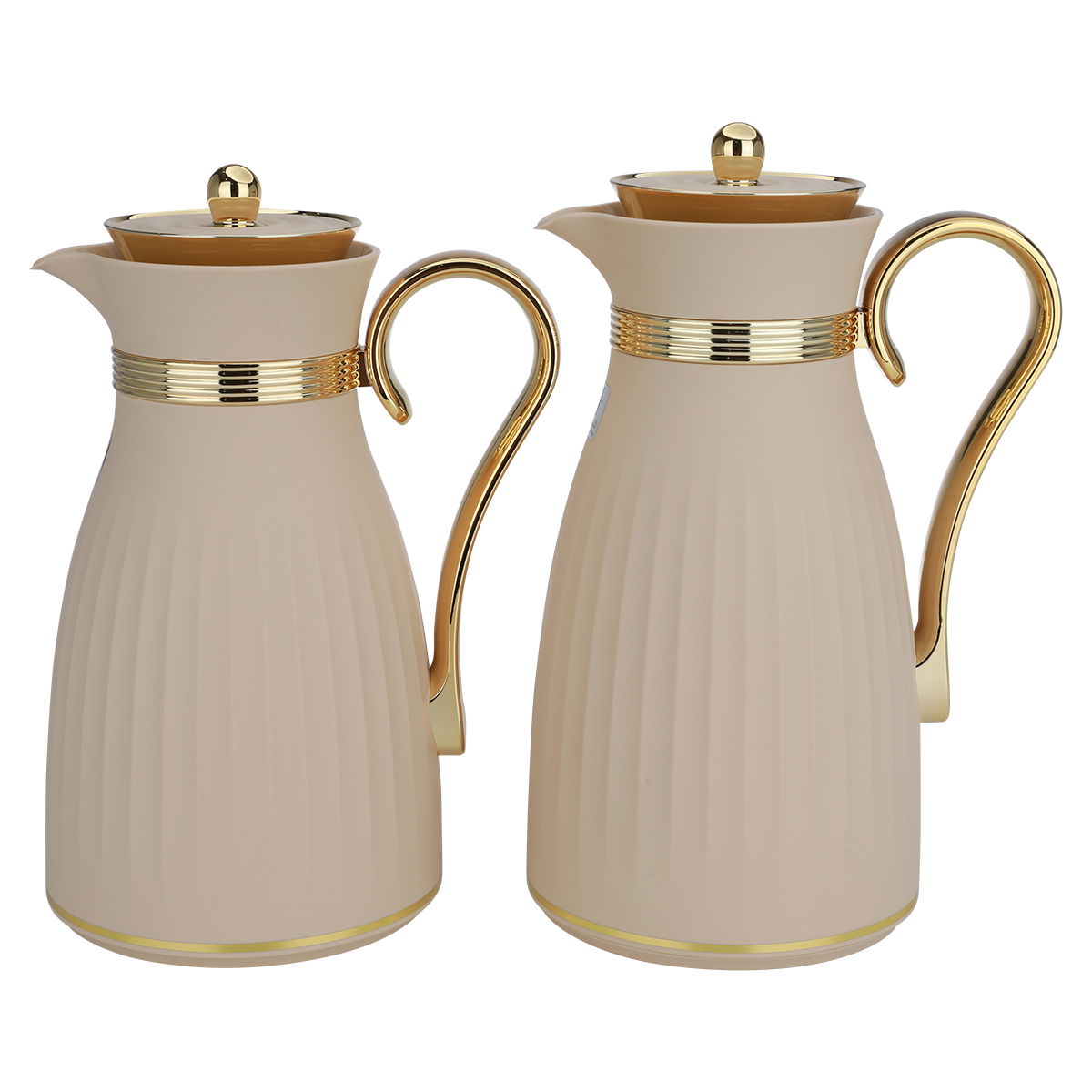 Al Saif Gallery Danat thermos set, 1/0.75 liter, golden handle, thermal glass inner container, plastic outer shell - beige product image