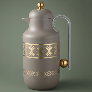 Al Saif Gallery Kkozami Thermos, 1 Liter, Glass Interior, Transparent Handle, Push-Button Lid - Gold Cappuccino product image