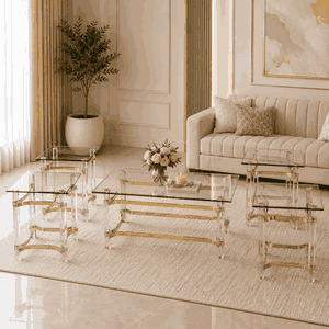 طقم طاولات زجاج و ستيل و اكرليك، 5 قطع - شفاف ذهبي product image
