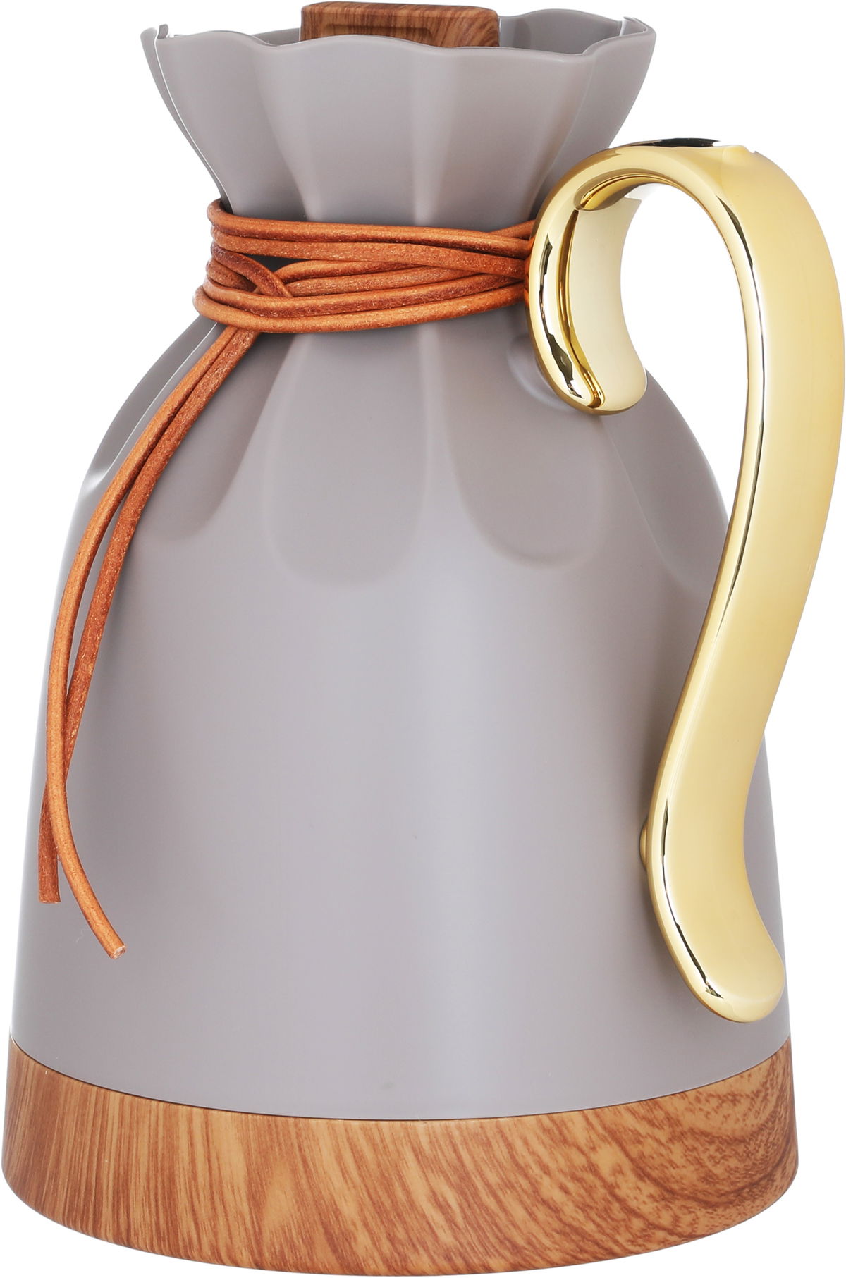 Everest Balqis Thermos, 1 liter, golden handle, wooden base, thermal glass inner shell, plastic outer shell - Cappuccino product image 3