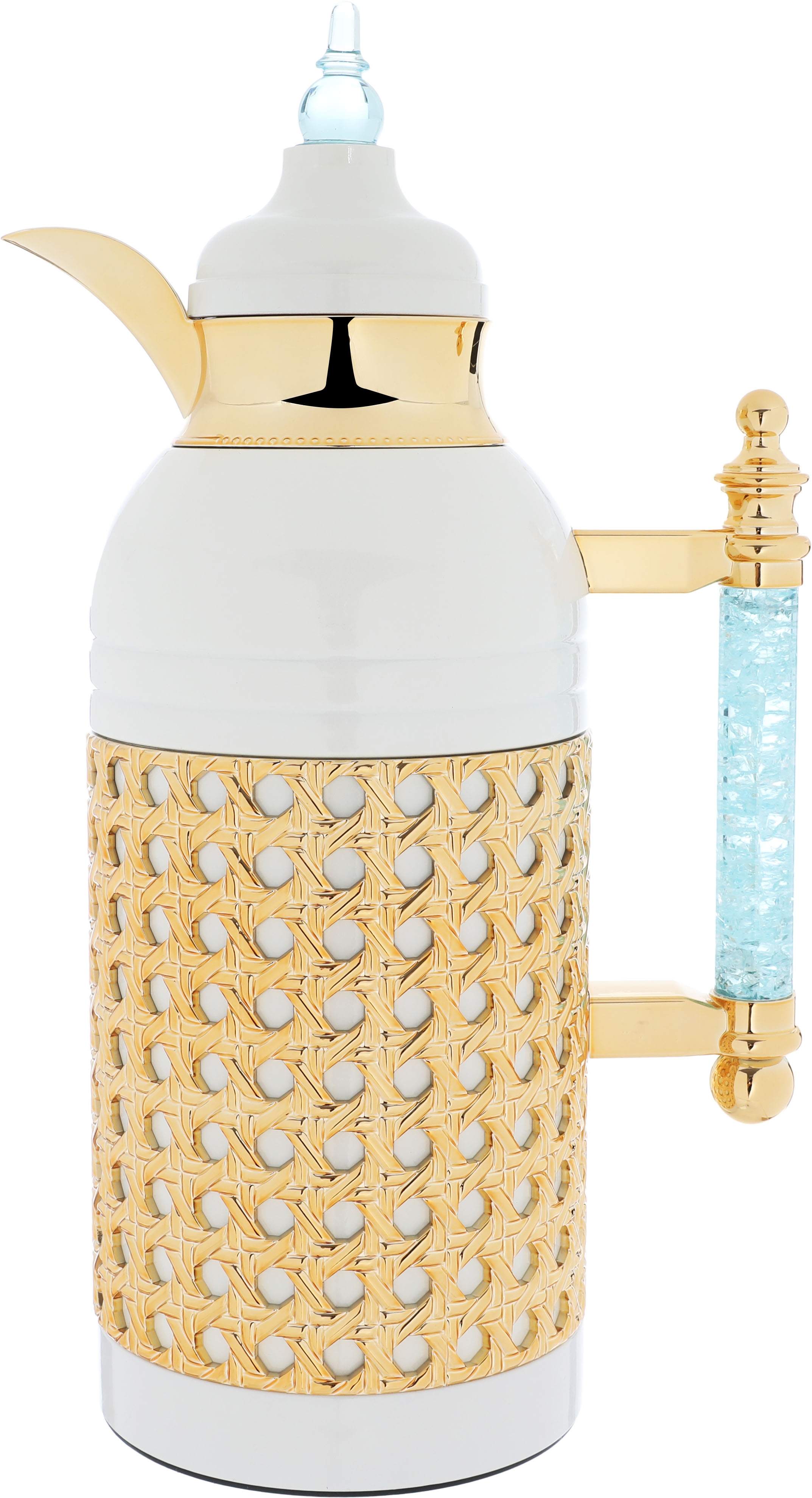 Al Saif Gallery Sarah thermos set, 1 liter, crystal handle, thermal glass inner case, steel outer case - white and golden product image 8