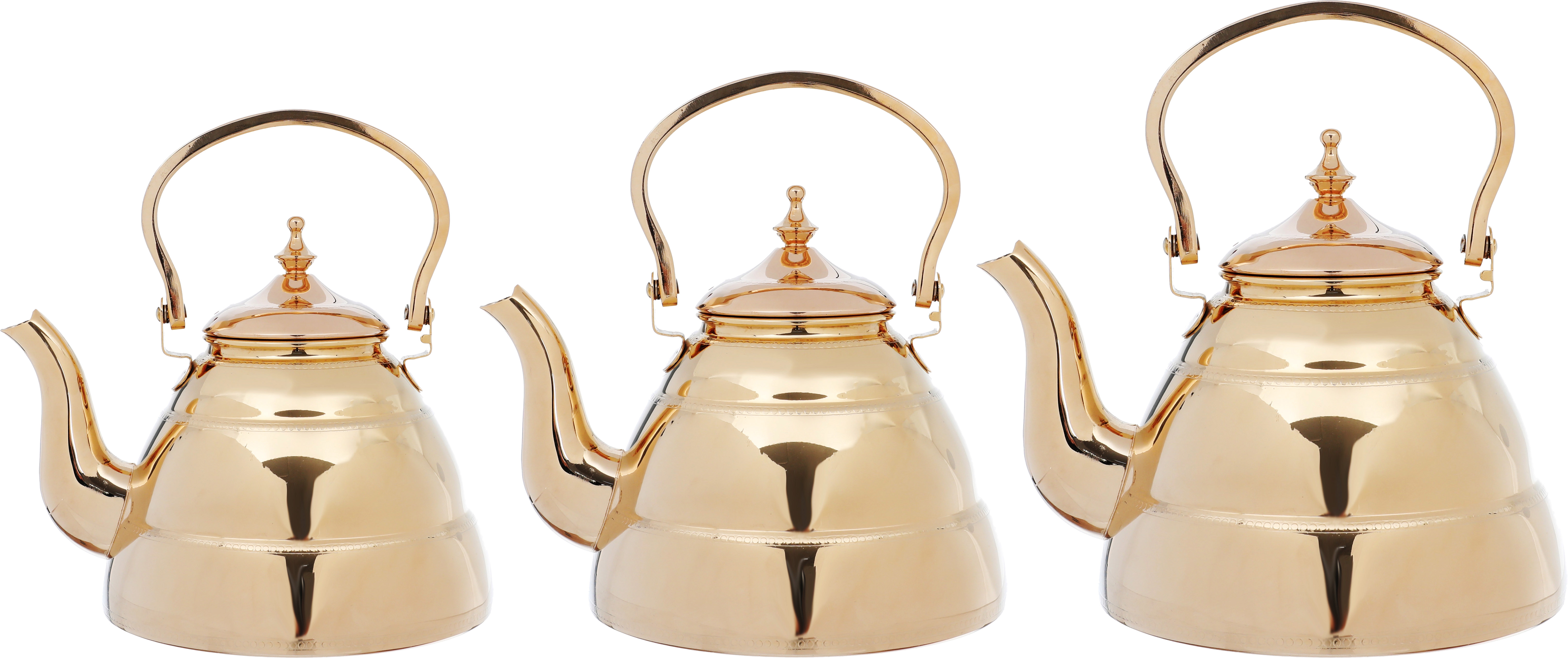 Al Saif Plus Diriyah Steel Teapot Set, 3 Pieces, 1.2/1.6/2.0 Liter - Gold product image