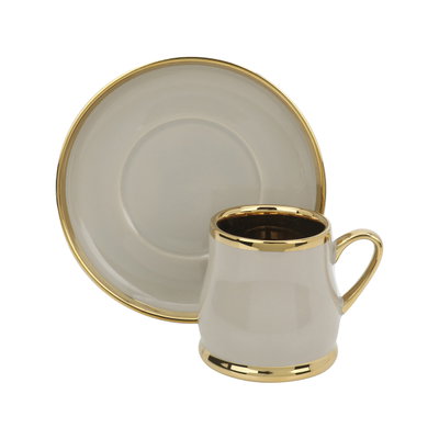 طقم فناجين قهوة تركي مع صحون بورسلان السيف غاليري، 12 قطعة - رمادي فاتح ذهبي product image 1