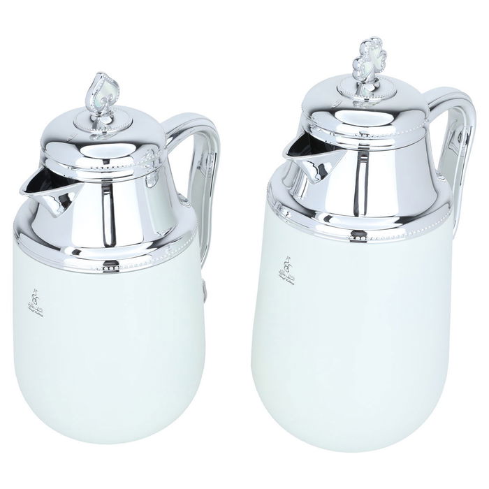 Al Saif Gallery Fatima thermos set, 1/0.75 litre, two pieces, thermal glass inner container, steel outer shell - white product image 2