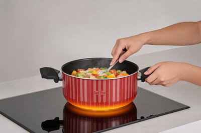 Alsaif Plus Teflon pot with steel lid plus, 28 cm - red product image 2