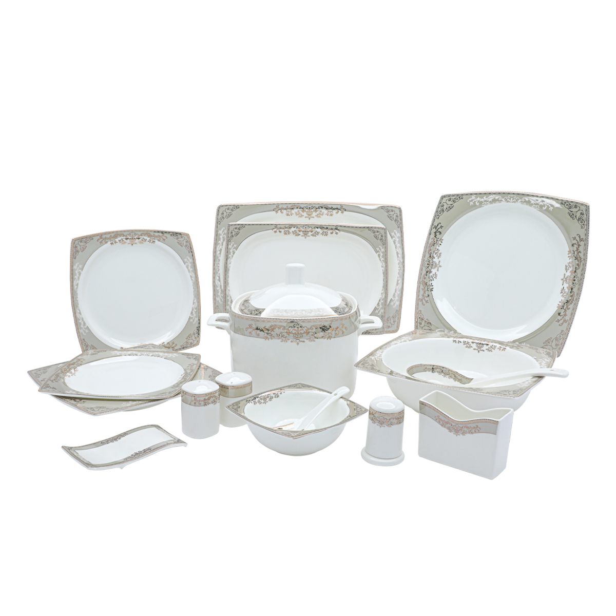 طقم سفرة بورسلان السيف غاليري، مربع، 86 قطعة - أبيض product image 1