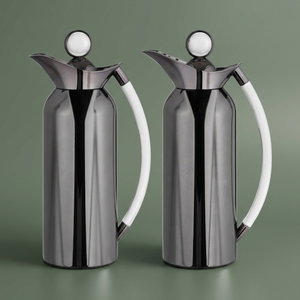Al Saif Gallery Al Thuraya Thermos Set, 2 Pieces, 1/1 Liter, glass interior, transparent handle, push-button lid - black product image