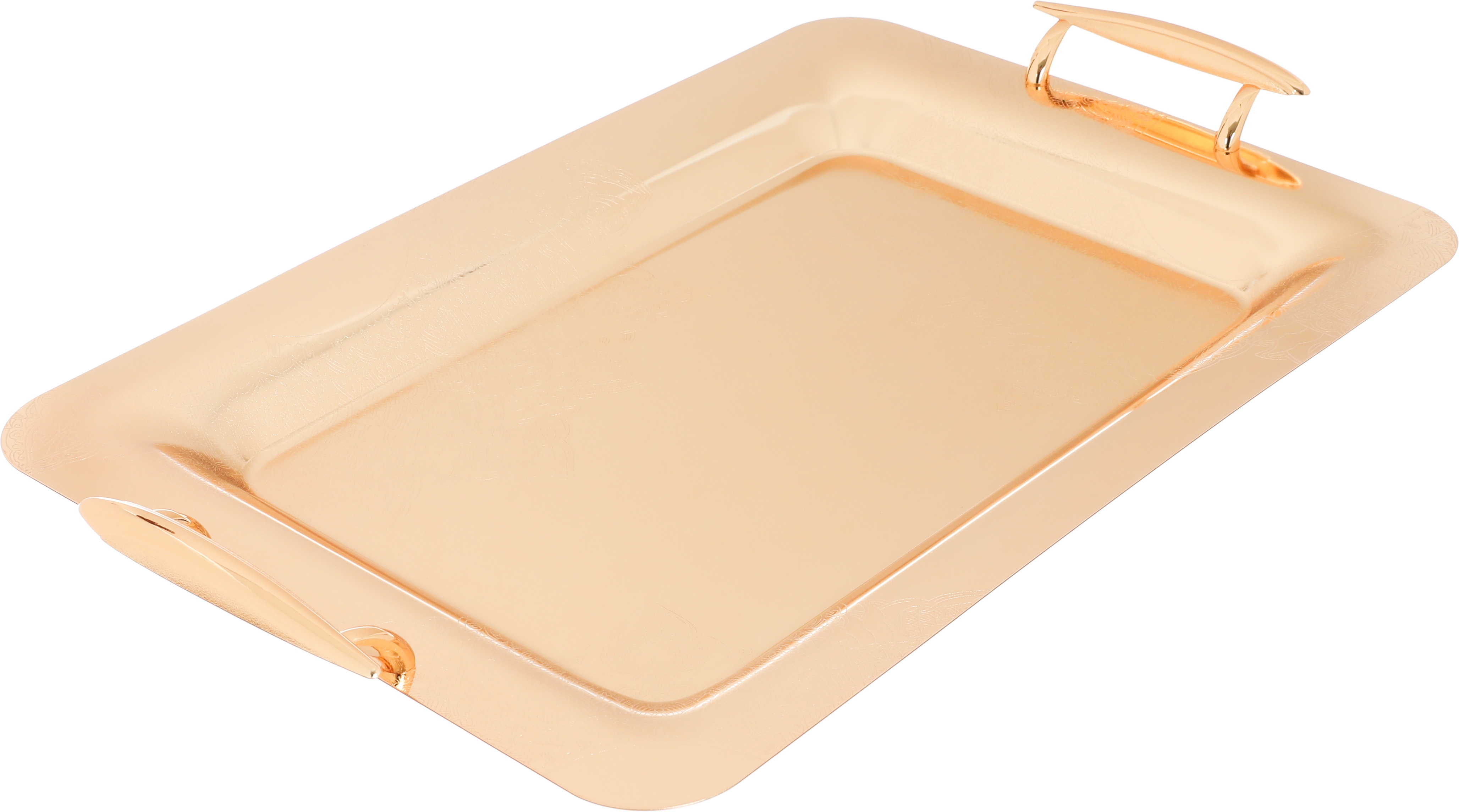 Al Saif Gallery steel tray set, 3 pieces, rectangular, engraved - gold product image 2