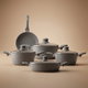 طقم قدور جرانيت بغطاء زجاج روكي، 9 قطع - رمادي product image 1