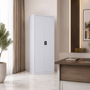 OW-008 Iron office cabinet, 185×85×40 cm, 2 metal doors, internal shelves, key lock - light gray product image