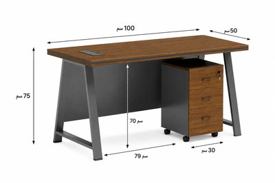 مكتب إداري خشب MDF، 100x50x75 سم - بني غامق رمادي product image 2