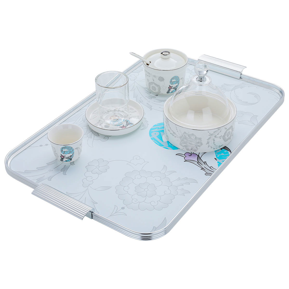Al Saif Gallery Porcelain Glass Tea Serving Set, 29 Pieces - Clear White product image