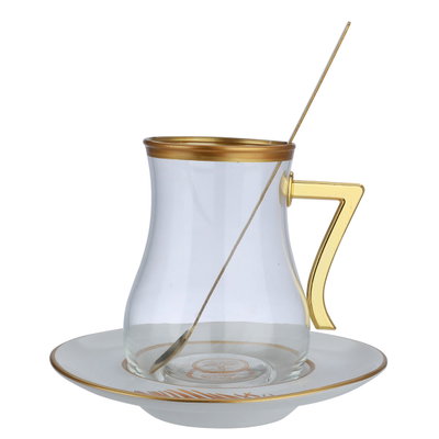 طقم بيالات زجاج مع فناجين بورسلان، السيف غاليري، أبيض وذهبي، 24 قطعة - شفاف product image 2