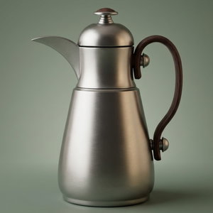 Al Saif Gallery Thermos Dallah Tamim 10, 1 Liter, Stainless Steel Interior, Wooden Handle, Push-Button Lid - Matte Silver product image