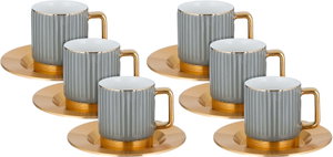 Al Saif Gallery porcelain coffee cup set, gold steel saucer, 12 pieces - gray product image