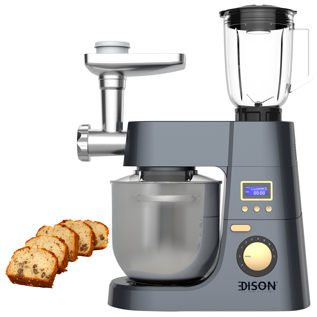 عجانة كهربائية إديسون، 1800 واط، 6.5 لتر، 4 وظائف - رمادي غامق product image