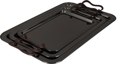 طقم صواني تقديم استيل الجهوري، 3 قطع - اسود لامع product image 2