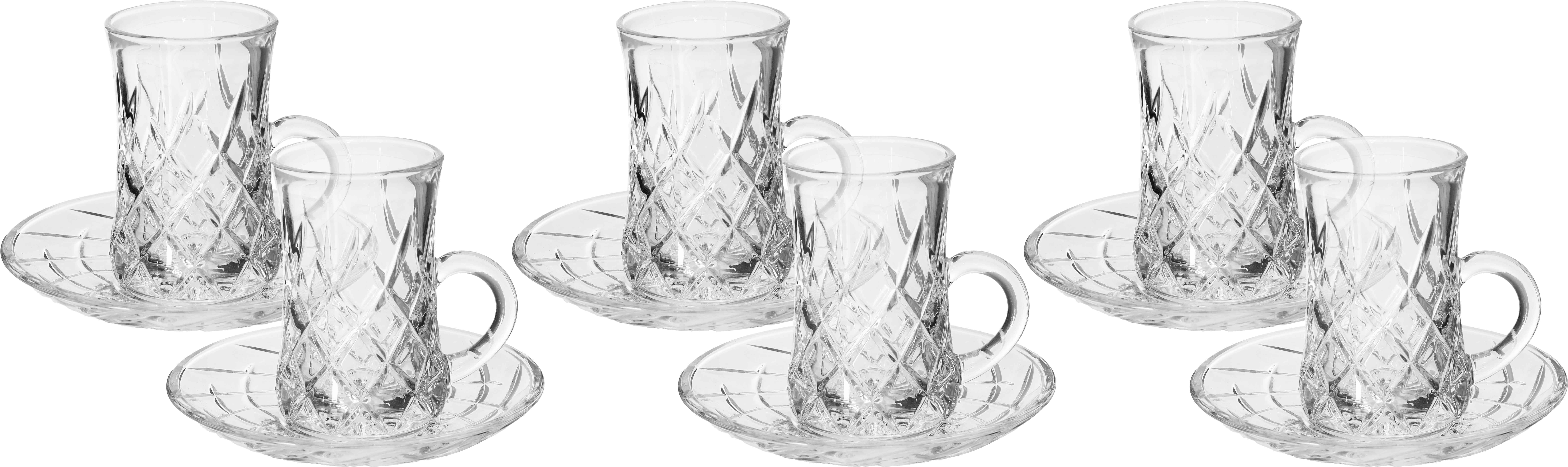 طقم بيالات زجاج مع الصحون لمسة التاج الذهبي، 12 قطعة، 120 مل - شفاف product image