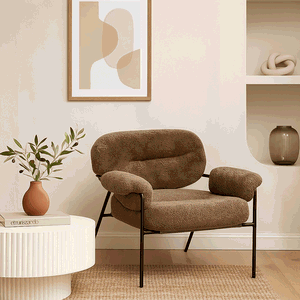 كرسي مودرن معدن، 85×60×60 سم، قماش بوكليه واسفنج - كافيه product image 2