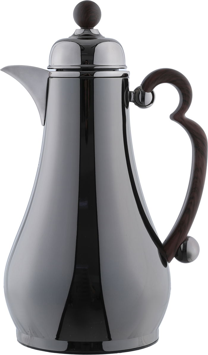 Alsaif Gallery Al-Asalah Thermos Set, 1/1 liter, glass interior, stainless steel exterior, dark wooden handle, press - glossy black product image 6