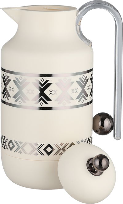 Al Saif Gallery Kkozami Thermos, 1 Liter, Glass Interior, Transparent Handle, Push-Button Lid - Cream Silver product image 4