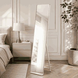 مراية ستاند زجاج، 160×40 سم، ستاند معدن - فضي product image