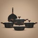 Robust Granite and Aluminum Cookware Set with Glass Lid, 9 Pieces - Black product image 1