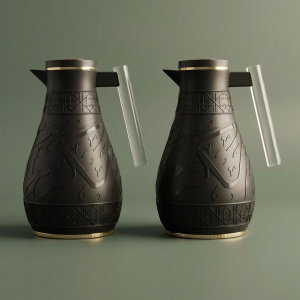 Al Saif Gallery Karam thermos set, 1/0.65 litre, Islamic pattern, thermal glass inner shell, plastic outer shell - black product image