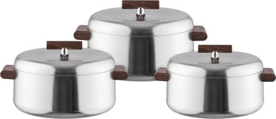 طقم حافظة طعام بلاستيك السيف غاليري، خامة داخلية ستاينلس استيل،3 قطع، يد خشبي، دائري - فضي product image 1