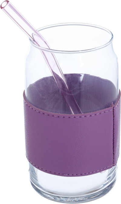 Al Saif Gallery glass cup, 350 ml, with light pink leather - transparent product image 1
