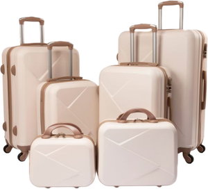 طقم شنط سفر ABS ليمرا، 6 مقاسات، 4 عجلات، زاويه 360 درجة، LMA-897 - بيج ذهبي product image