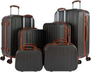 طقم شنط سفر ABS ليمرا، 6 مقاسات، 4 عجلات، زاويه 360 درجة، LMA-1415 - بني product image