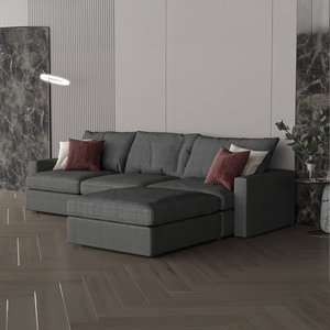 Modern L-shaped Swedish wood sofa, 250 x 160 cm, Chanel fabric - dark gray product image