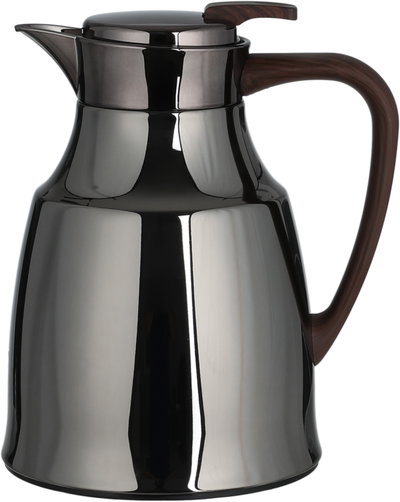 Al Saif GalleryAl-Diriyah Thermos, 0.5 Liter, Glass Inner Container, Stainless Steel Outer Body, Self-Service, Push-Button - Glossy Black Dark Wood product image 2
