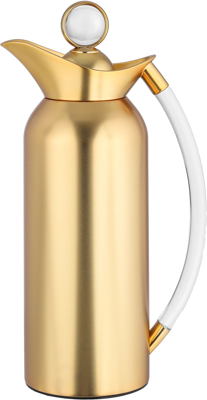 Al Saif Gallery Thuraya Thermos Set, 1/1 Liter, Glass Inner Material, Transparent Handle, Press Lid - Gold product image 2