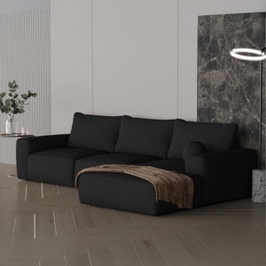 Modern Swedish wood sofa, 265 x 160 cm, chenille fabric - black product image