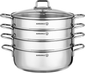 قدر مزدوج ستانلس ستيل كوركماز بيرلا، 28 سم، غطاء زجاج - فضي product image 2