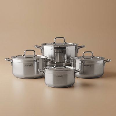 Korkmaz Alfa Steel Cookware Set, 8 Pieces - Silver product image 1