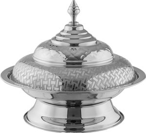 صينية تقديم غوزي بغطاء منقوش استيل السيف غاليري، 30 سم - فضي product image