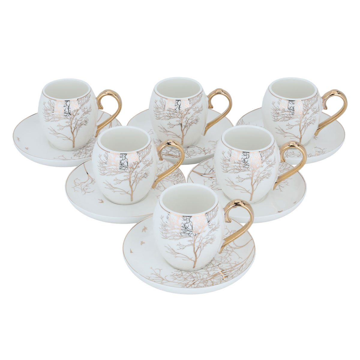 طقم اكواب شاي مع صحون بورسلان السيف غاليري، 350 مل، 12 قطعة - ابيض product image 2
